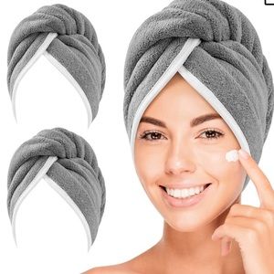 Grey Microfiber Hair Towel With Button